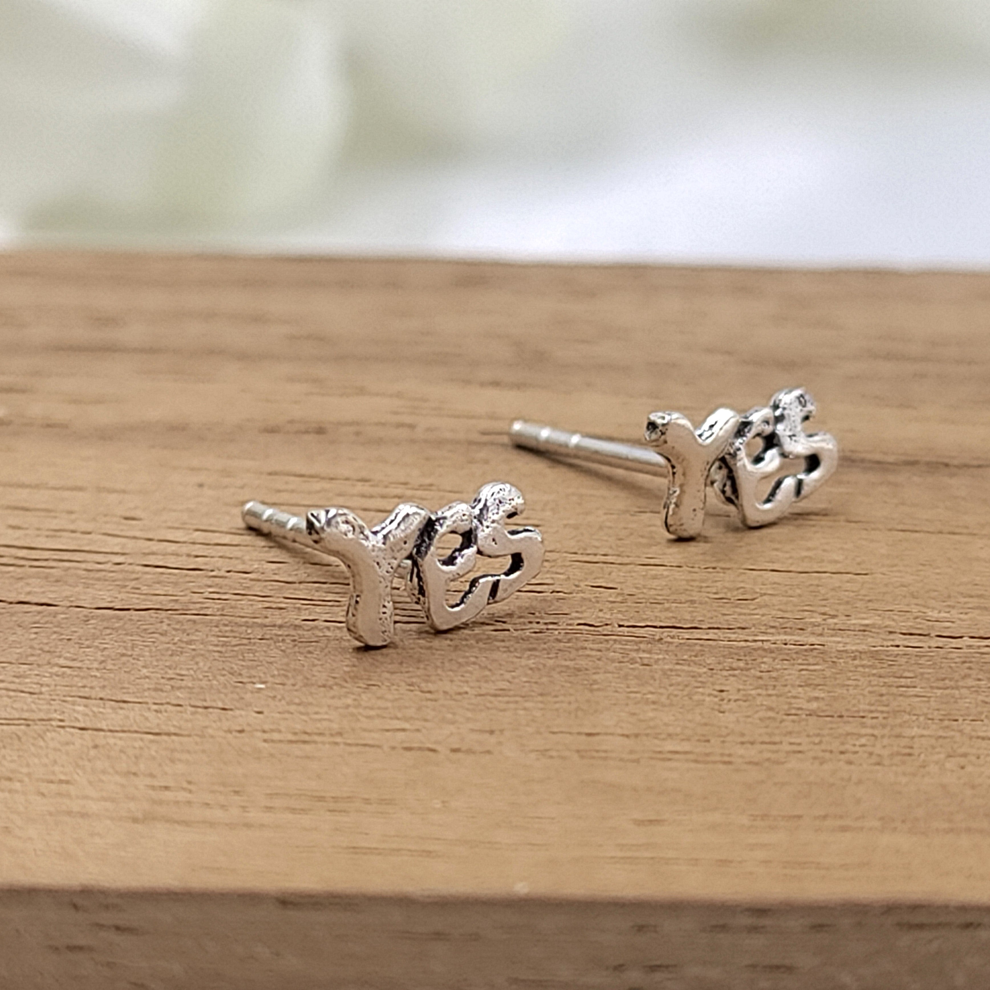 YES Word Script Symbol Earring Letter Stud Earring Alphabet Earring Handmade Gift Stud with Pushback 925 Sterling Silver Cute Gift