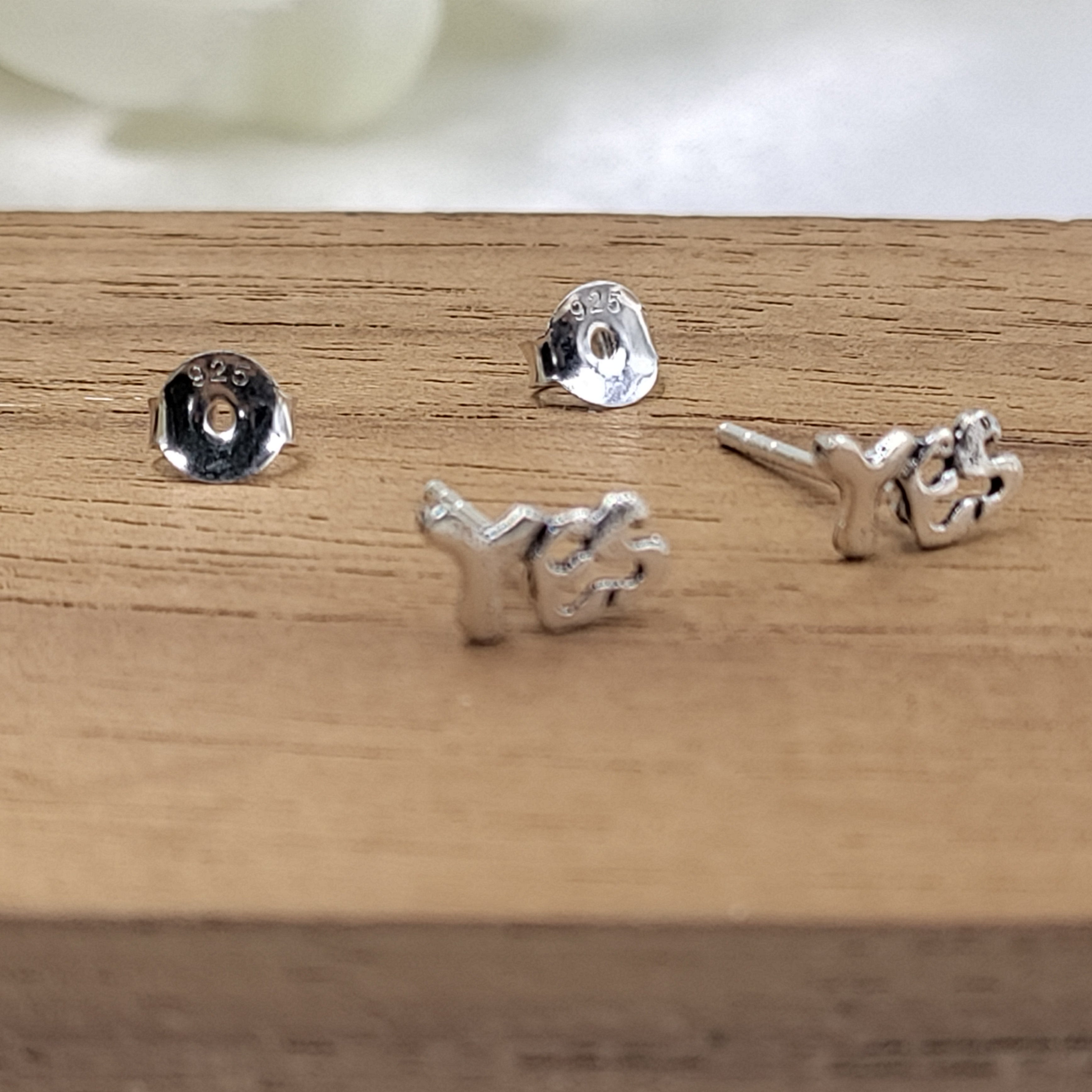 YES Word Script Symbol Earring Letter Stud Earring Alphabet Earring Handmade Gift Stud with Pushback 925 Sterling Silver Cute Gift