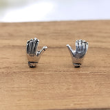 Solid Silver Hand Sign Stud Earring Baby Hand Sign Jewelry Minimalist Handmade Baby Jewellry Stud Pushback 925 Sterling Cute Gift