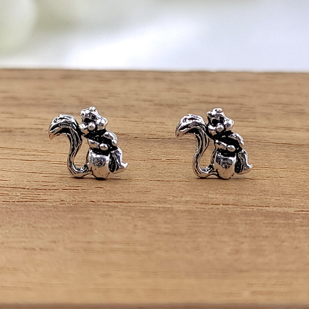 925 Sterling Silver Squirrel Stud Earrings Bird Lover Gift Cat Safari Theme Squirrel Ear Post Minimalist Handmade Gift Stud with Pushback