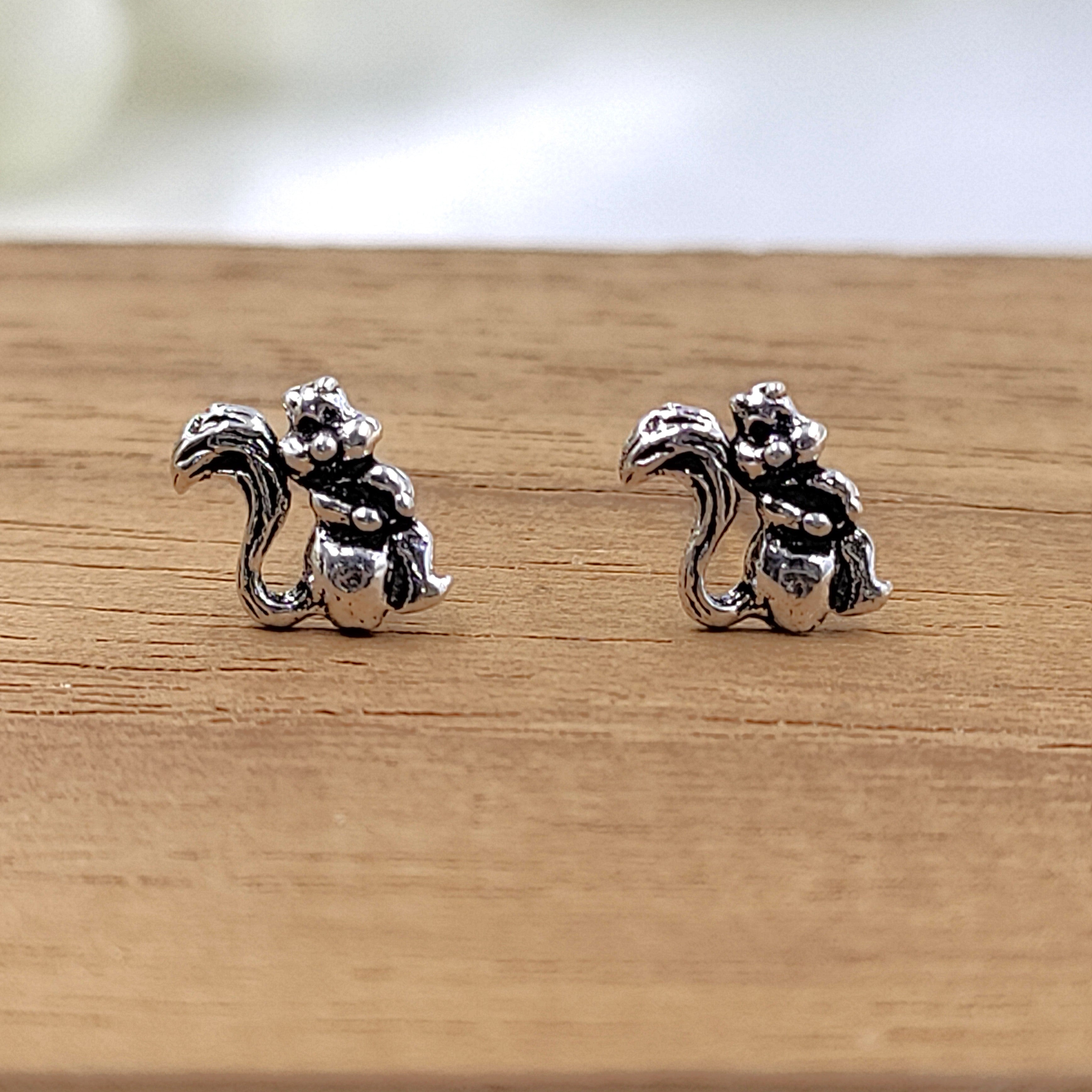 925 Sterling Silver Squirrel Stud Earrings Bird Lover Gift Cat Safari Theme Squirrel Ear Post Minimalist Handmade Gift Stud with Pushback