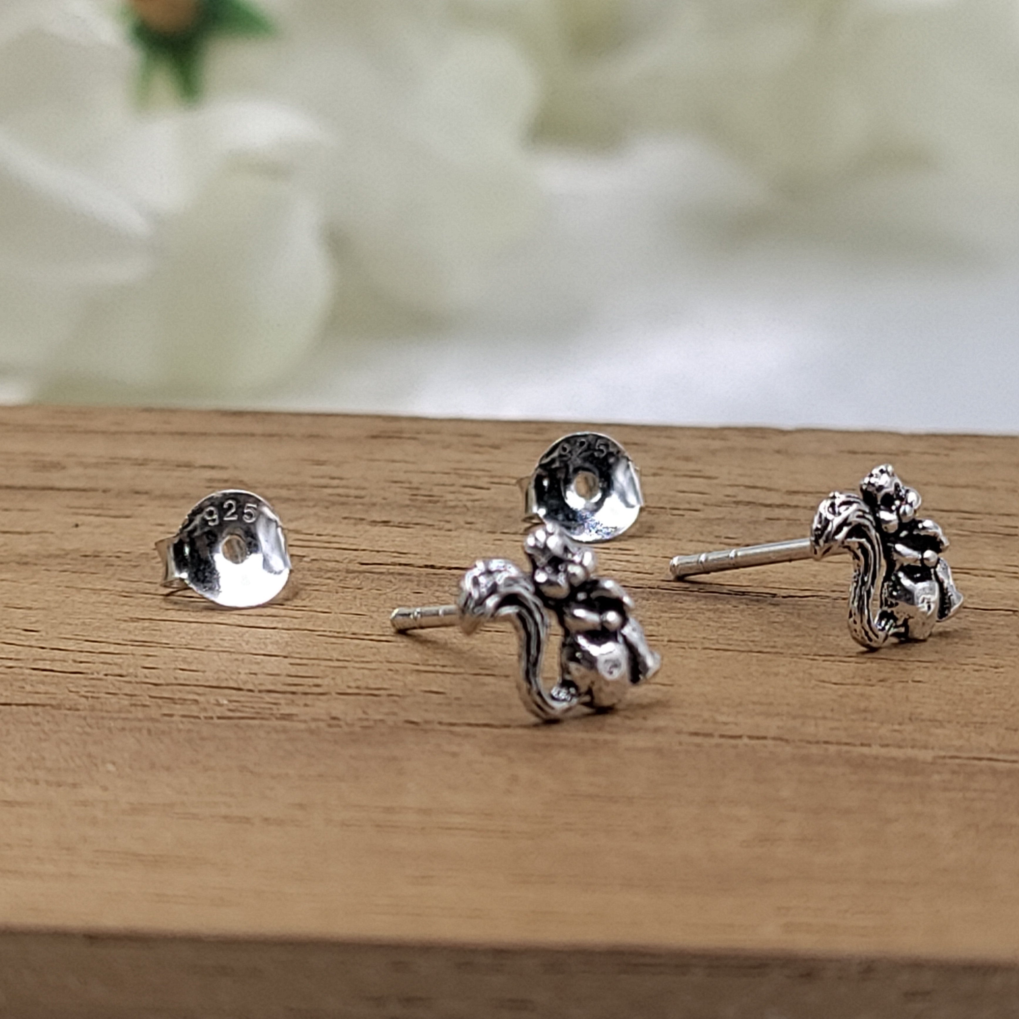 925 Sterling Silver Squirrel Stud Earrings Bird Lover Gift Cat Safari Theme Squirrel Ear Post Minimalist Handmade Gift Stud with Pushback