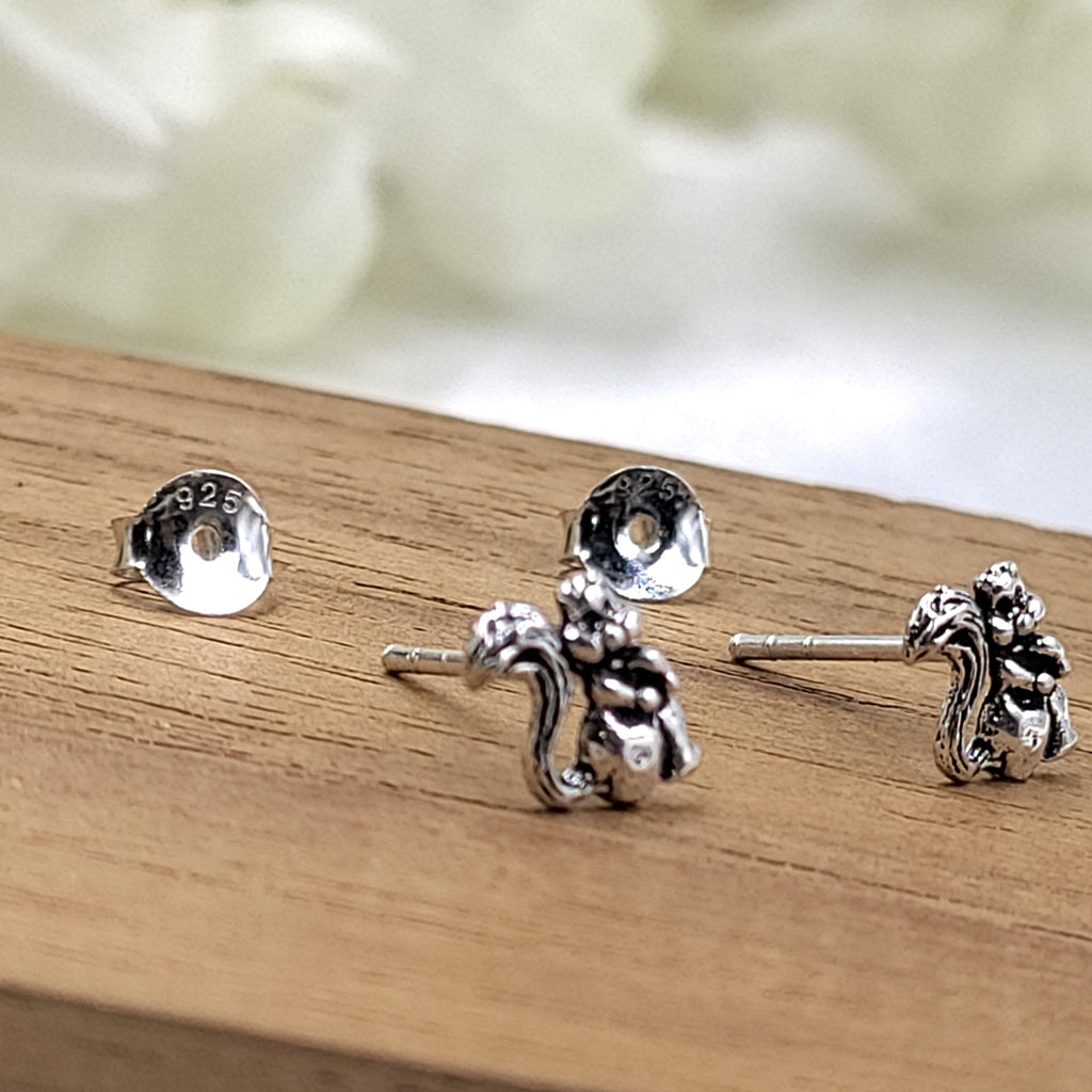 925 Sterling Silver Squirrel Stud Earrings Bird Lover Gift Cat Safari Theme Squirrel Ear Post Minimalist Handmade Gift Stud with Pushback