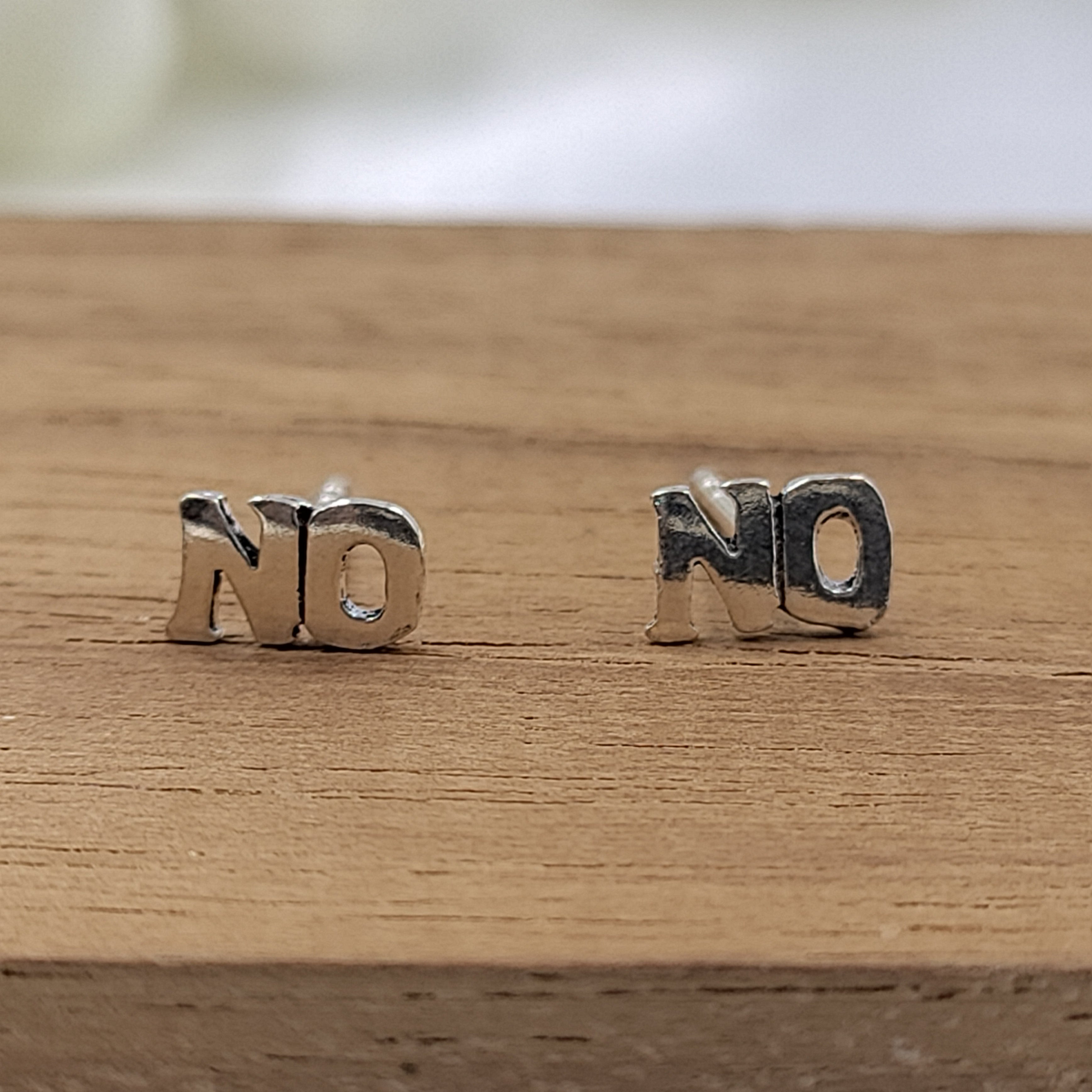 NO Word Script Symbol Earring Letter Stud Earring Alphabet Earring Handmade Gift Stud with Pushback 925 Sterling Silver Cute Gift