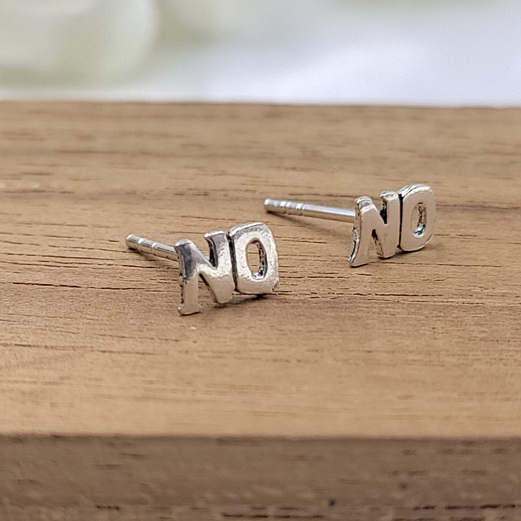 NO Word Script Symbol Earring Letter Stud Earring Alphabet Earring Handmade Gift Stud with Pushback 925 Sterling Silver Cute Gift