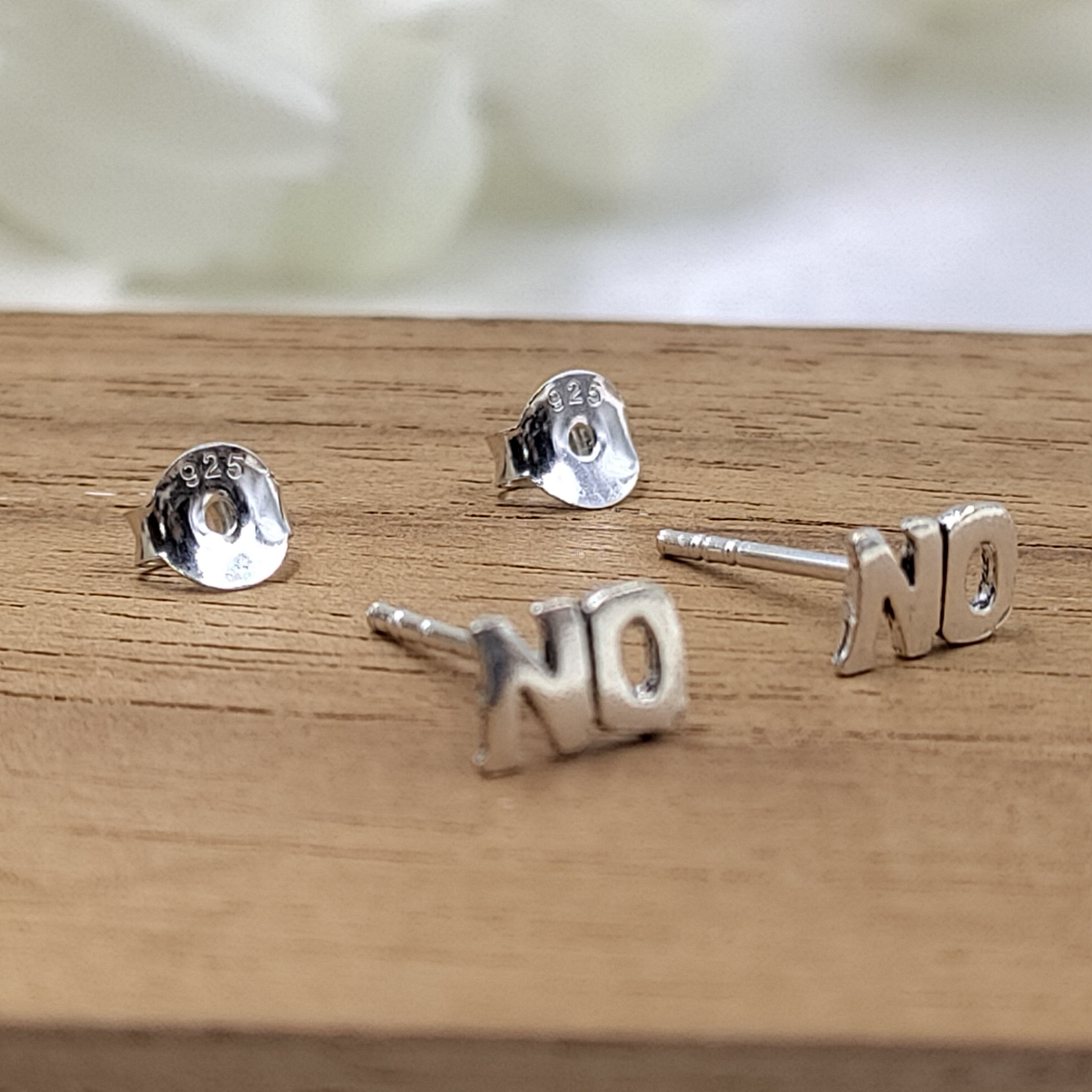NO Word Script Symbol Earring Letter Stud Earring Alphabet Earring Handmade Gift Stud with Pushback 925 Sterling Silver Cute Gift