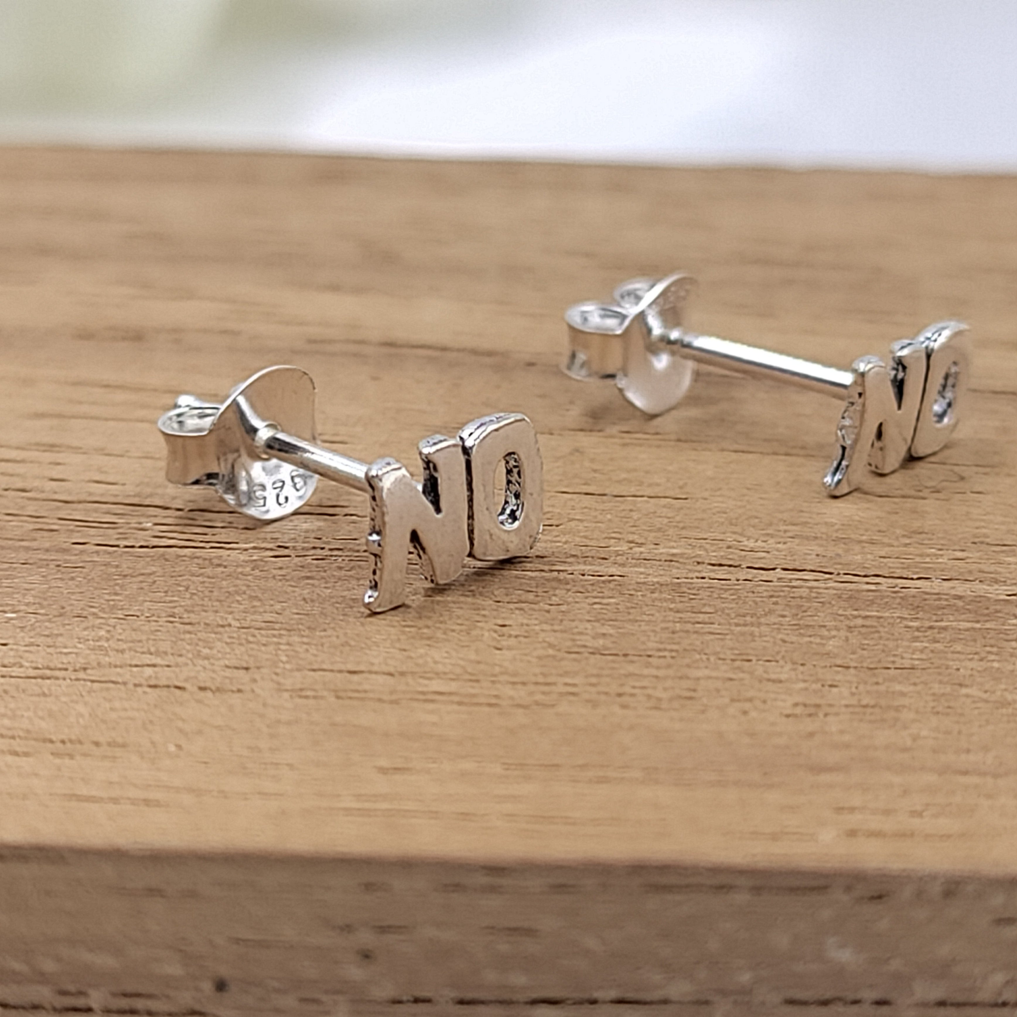 NO Word Script Symbol Earring Letter Stud Earring Alphabet Earring Handmade Gift Stud with Pushback 925 Sterling Silver Cute Gift