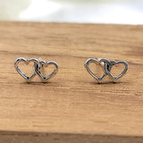 Double Heart Earring Two Heart Stud Romantic Girlfriend Gift Twin Heart Little Ear Stud Minimalist Handmade Stud Pushback 925 Solid Silver