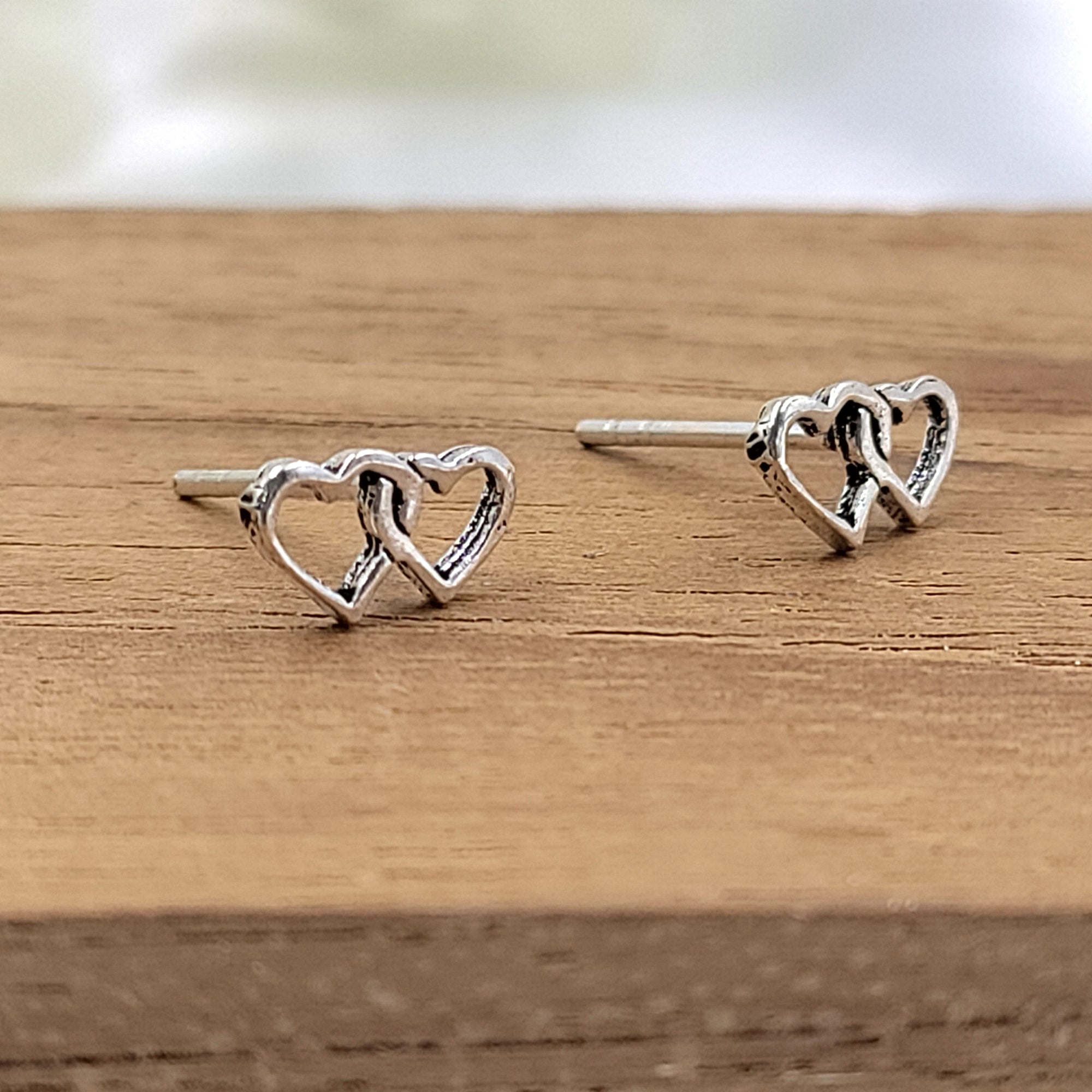 Double Heart Earring Two Heart Stud Romantic Girlfriend Gift Twin Heart Little Ear Stud Minimalist Handmade Stud Pushback 925 Solid Silver