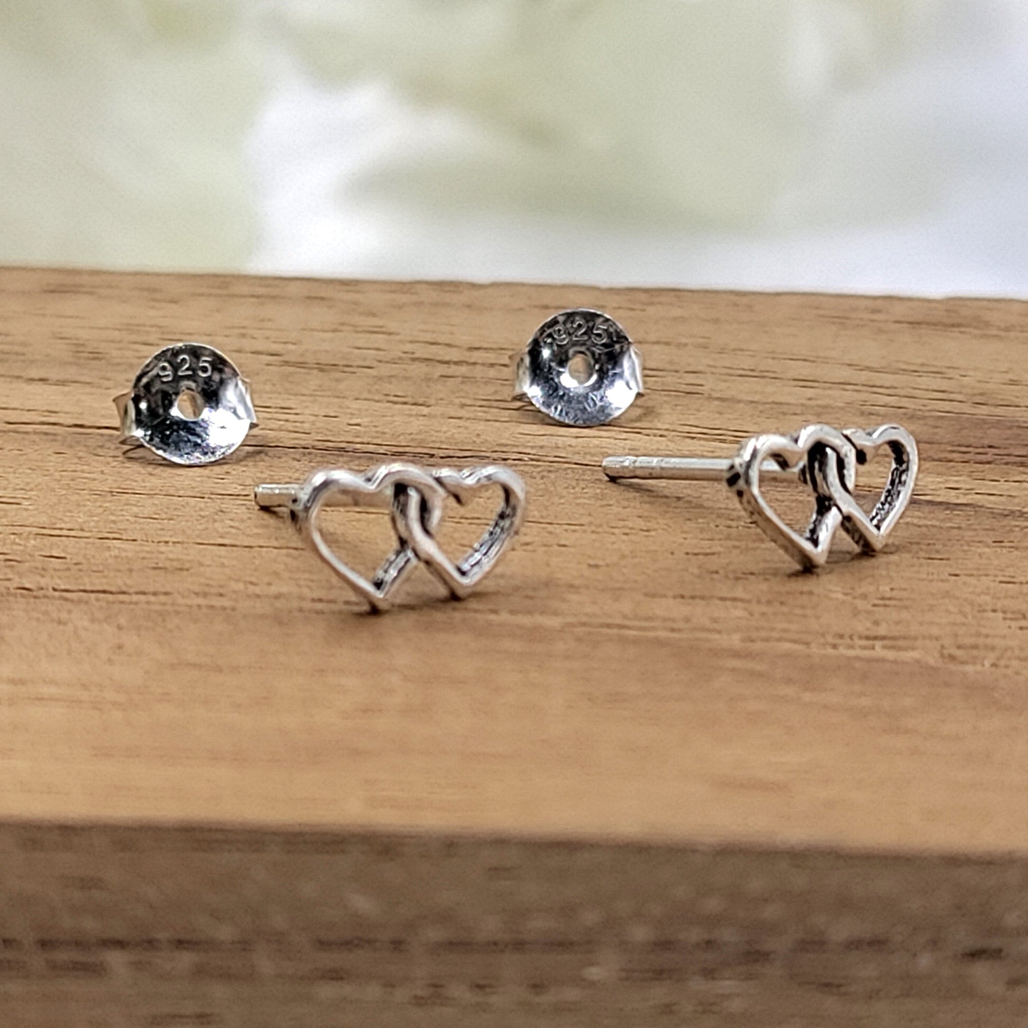 Double Heart Earring Two Heart Stud Romantic Girlfriend Gift Twin Heart Little Ear Stud Minimalist Handmade Stud Pushback 925 Solid Silver