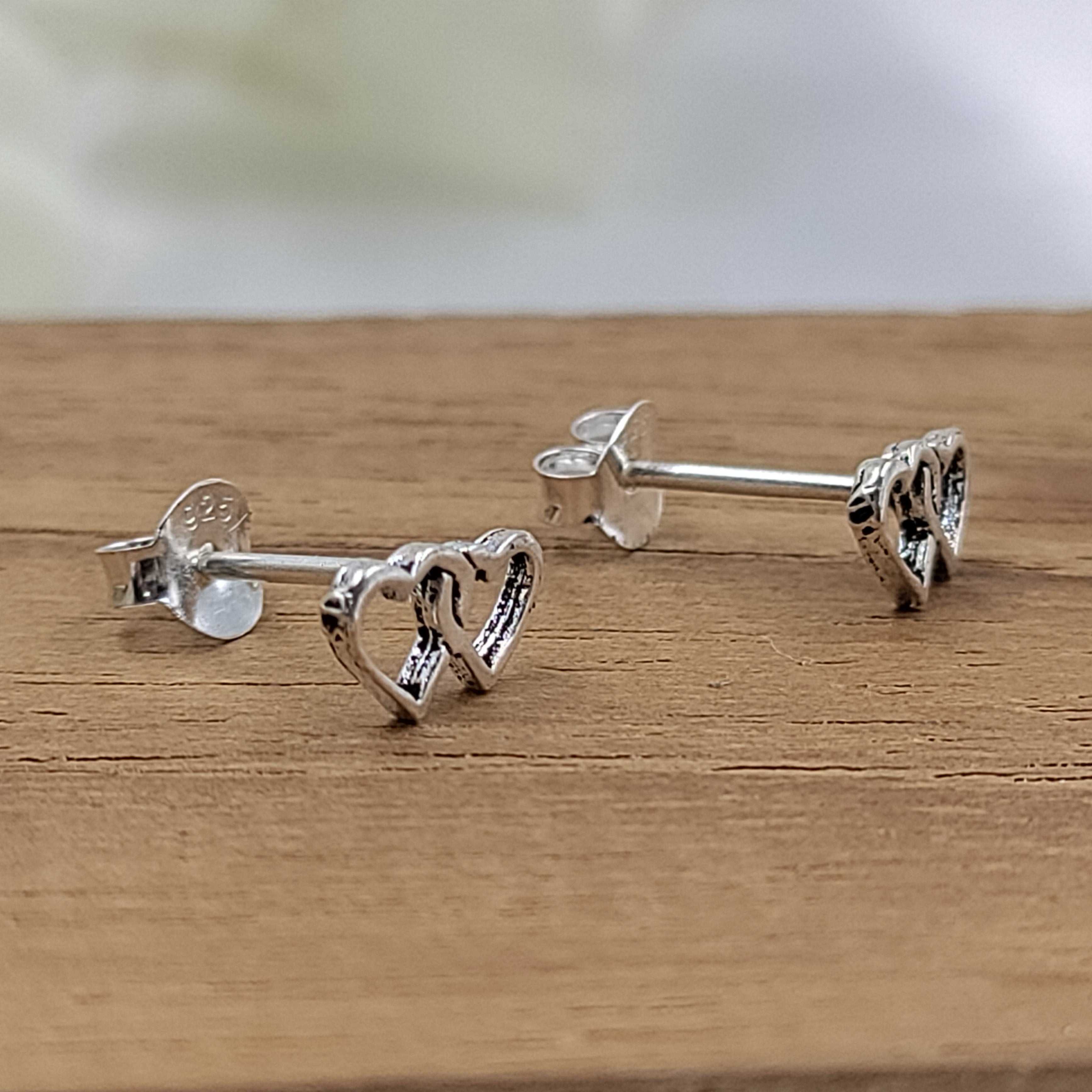Double Heart Earring Two Heart Stud Romantic Girlfriend Gift Twin Heart Little Ear Stud Minimalist Handmade Stud Pushback 925 Solid Silver