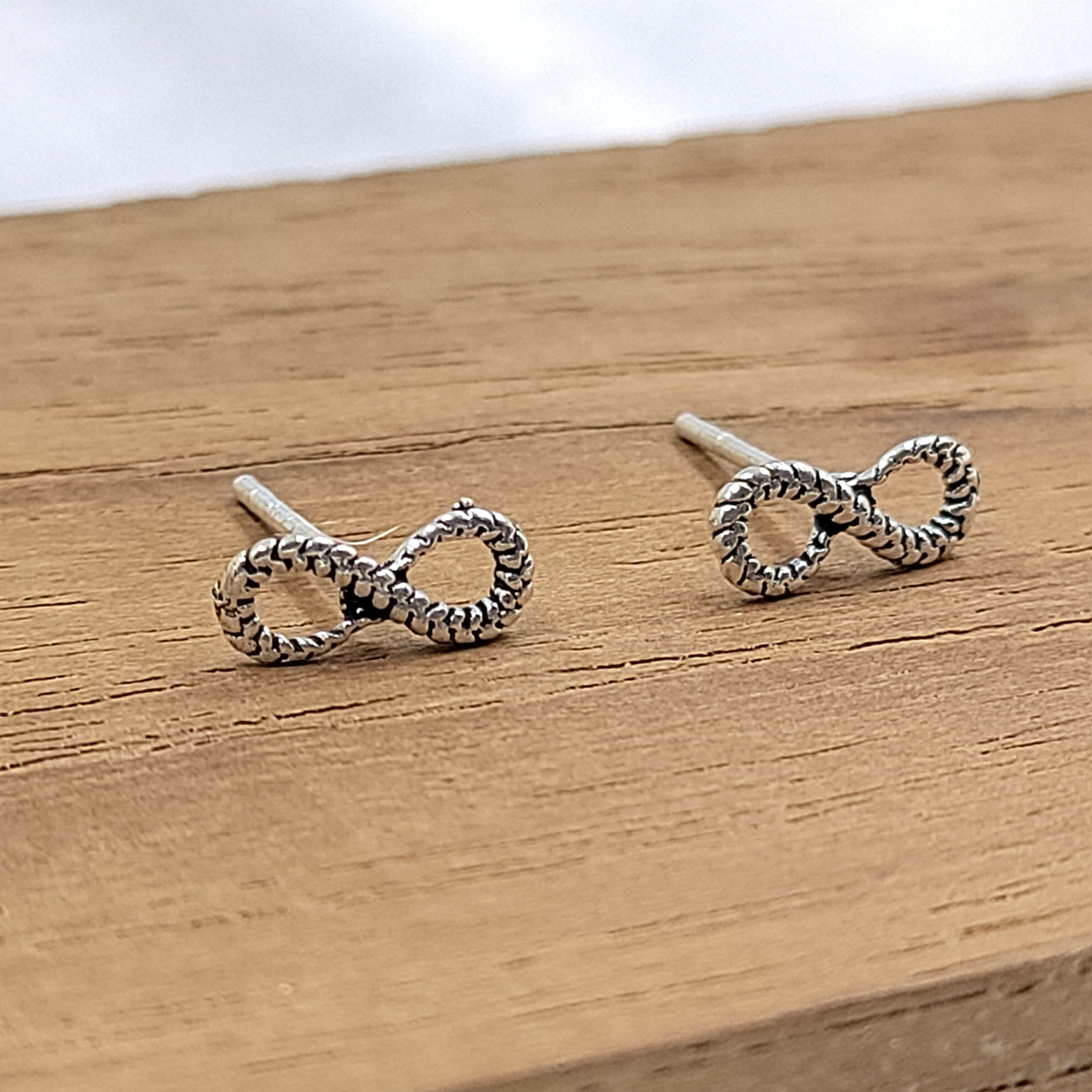 Rope Infinity Sign Positive Symbol Studs Earrings Minimalist Handmade Gift Studs with Pushback 925 Sterling Silver Charming Gift for Luck