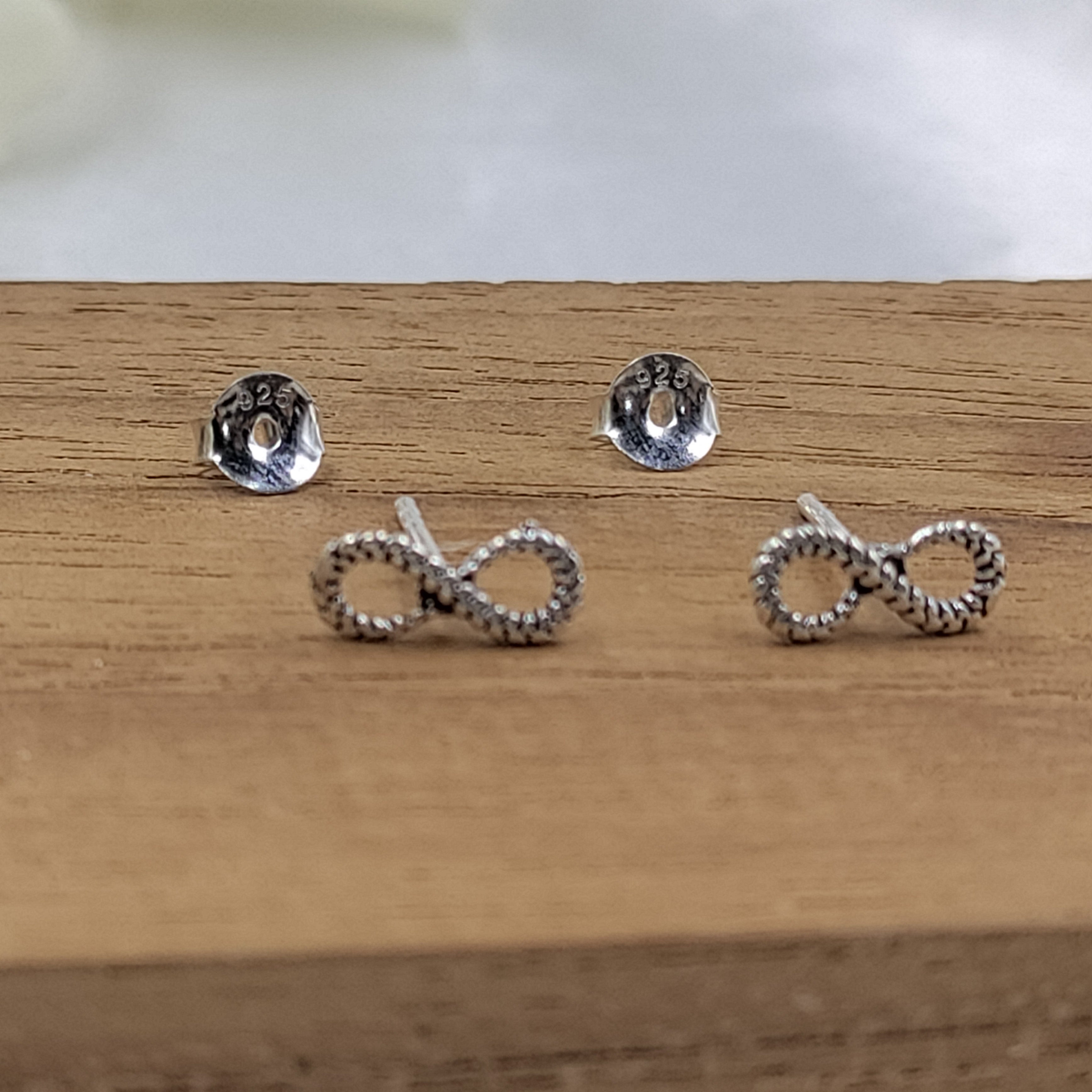 Rope Infinity Sign Positive Symbol Studs Earrings Minimalist Handmade Gift Studs with Pushback 925 Sterling Silver Charming Gift for Luck
