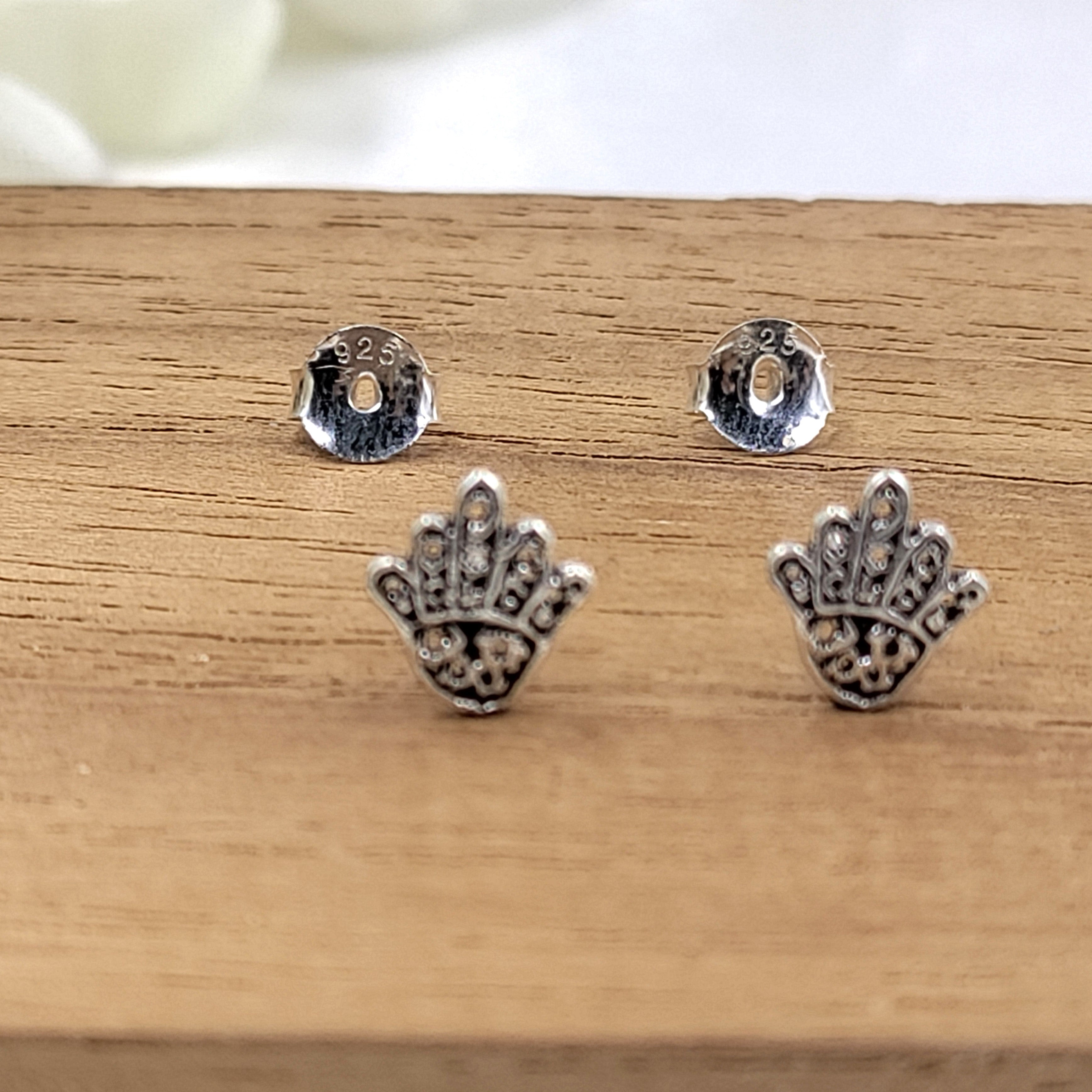 925 Silver Oxidised Hamsa Stud Tiny Stud Earrings Quirky Minimalist Handmade Gift