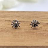 Silver Oxidised Tribal Sun Dragon Tail Stud Earrings Spiral Button Stud Post Celestial Symbol Studs Handmade Gift Stud Pushback Solid 925