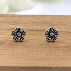 Silver Oxidized Vintage Flower Stud Earring 925 Sterling Gift For Baby Girl