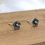 Silver Oxidized Vintage Flower Stud Earring 925 Sterling Gift For Baby Girl