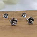 Silver Oxidized Vintage Flower Stud Earring 925 Sterling Gift For Baby Girl