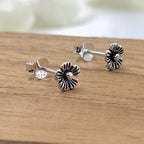 Silver Oxidized Vintage Flower Stud Earring 925 Sterling Gift For Baby Girl