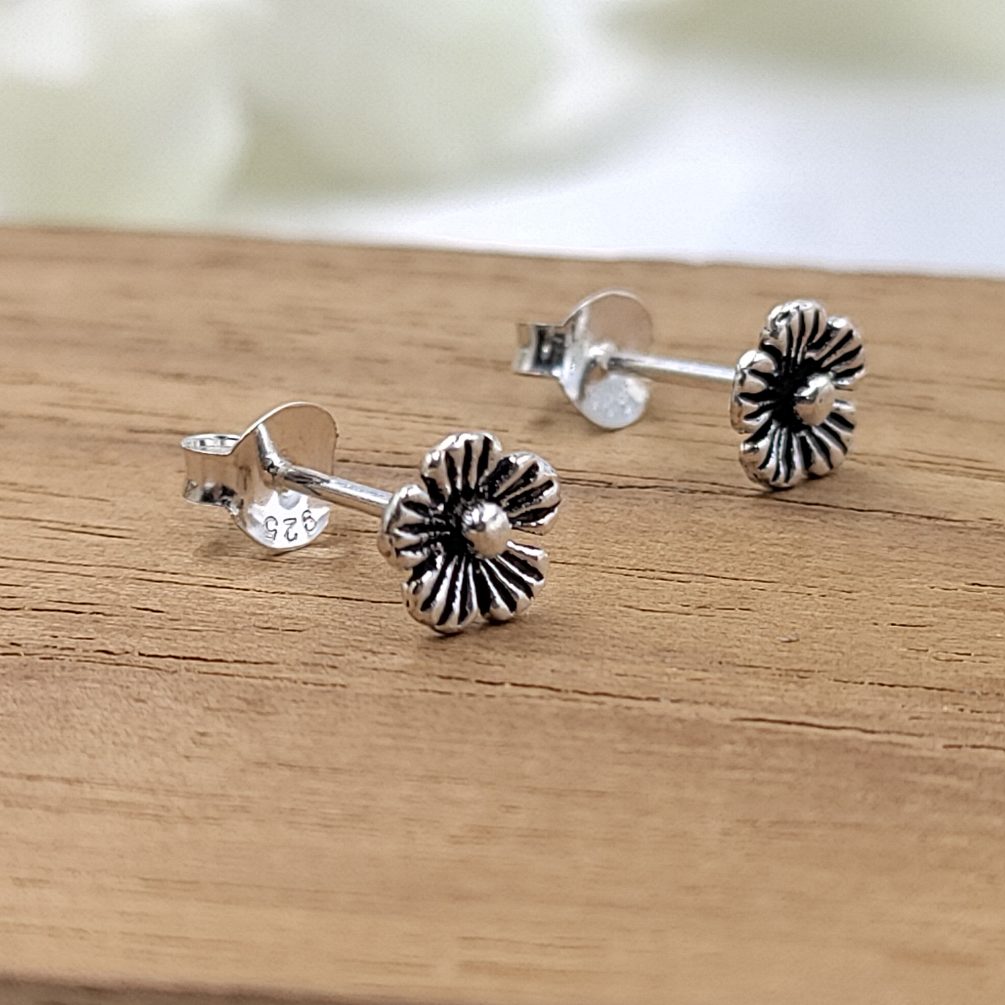 Silver Oxidised Vintage Flower Stud Earring Beautifull Flower Earring Floral Jewelry Handmade Pushback Stud 925 Sterling Gift For Baby Girl