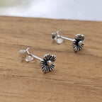 Silver Oxidized Vintage Flower Stud Earring 925 Sterling Gift For Baby Girl