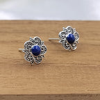Silver Oxidized Vintage Blue Flower Stud Earring Beautiful Flower Earring  925 Sterling Silver Gift