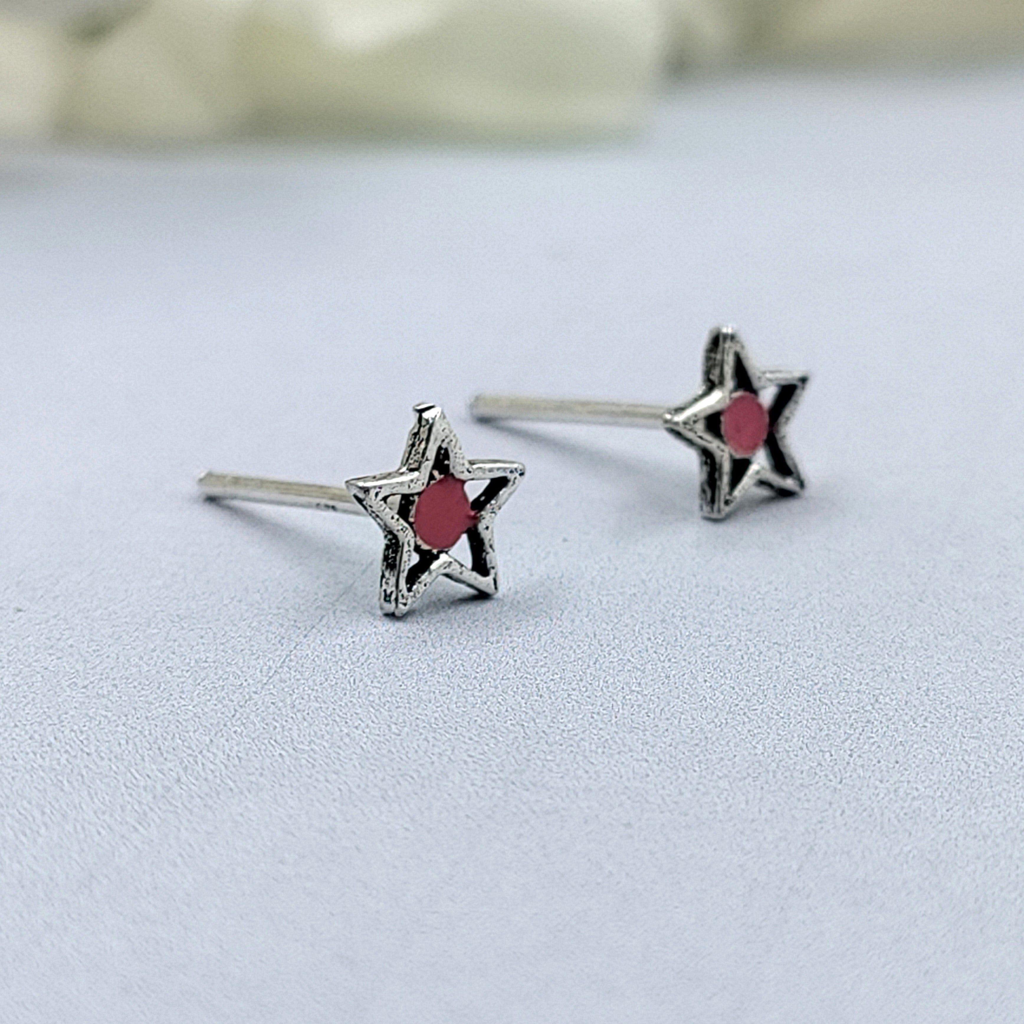 Pretty Star Of David Stud Earring Geometric Star Birthday Gift Lovely Minimalist Handmade Studs with Pushback 925 Sterling Silver