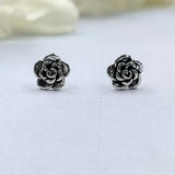 Silver Oxidised Rose Stud Earrings Oxidized Flower Earring Floral Jewelry Minimalist Handmade Pushback Stud 925 Sterling Lovely Gift for Her