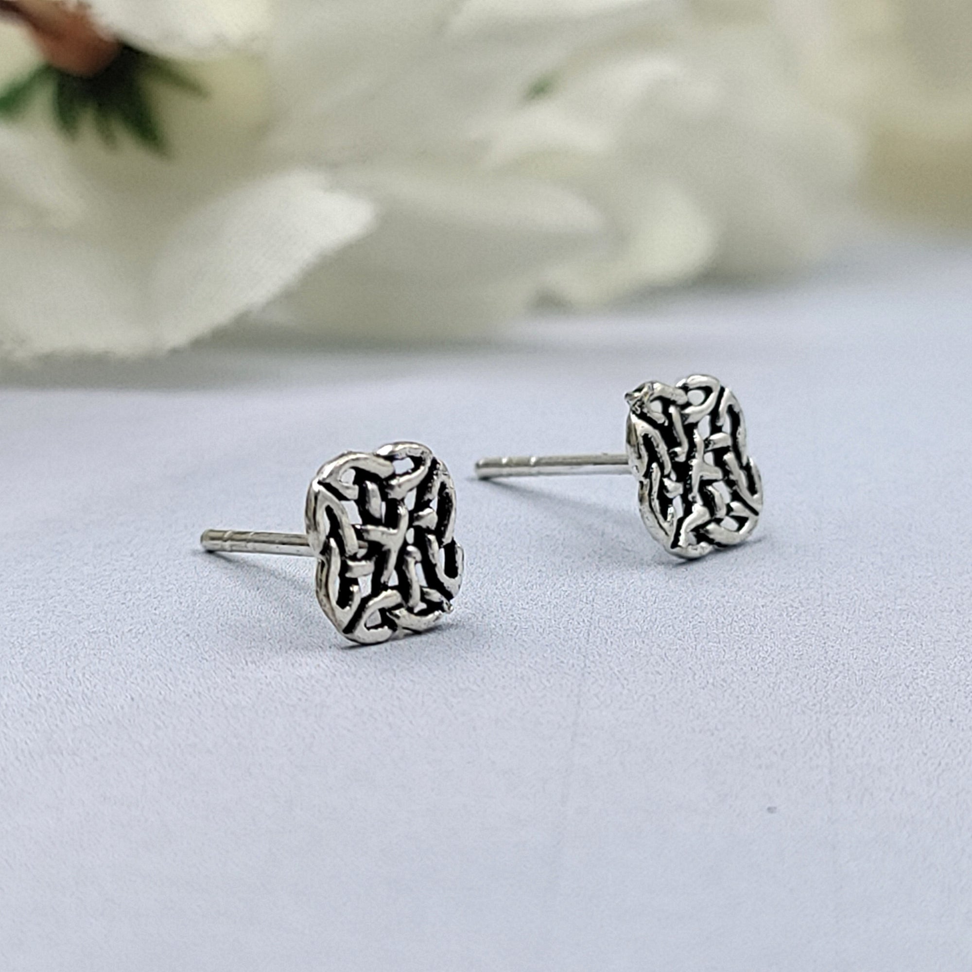 Celtic Knot Silver Earrings Celestial Jewellery for Prom Part Gift For Graduation Good Luck Stud with Pushback Solid 925