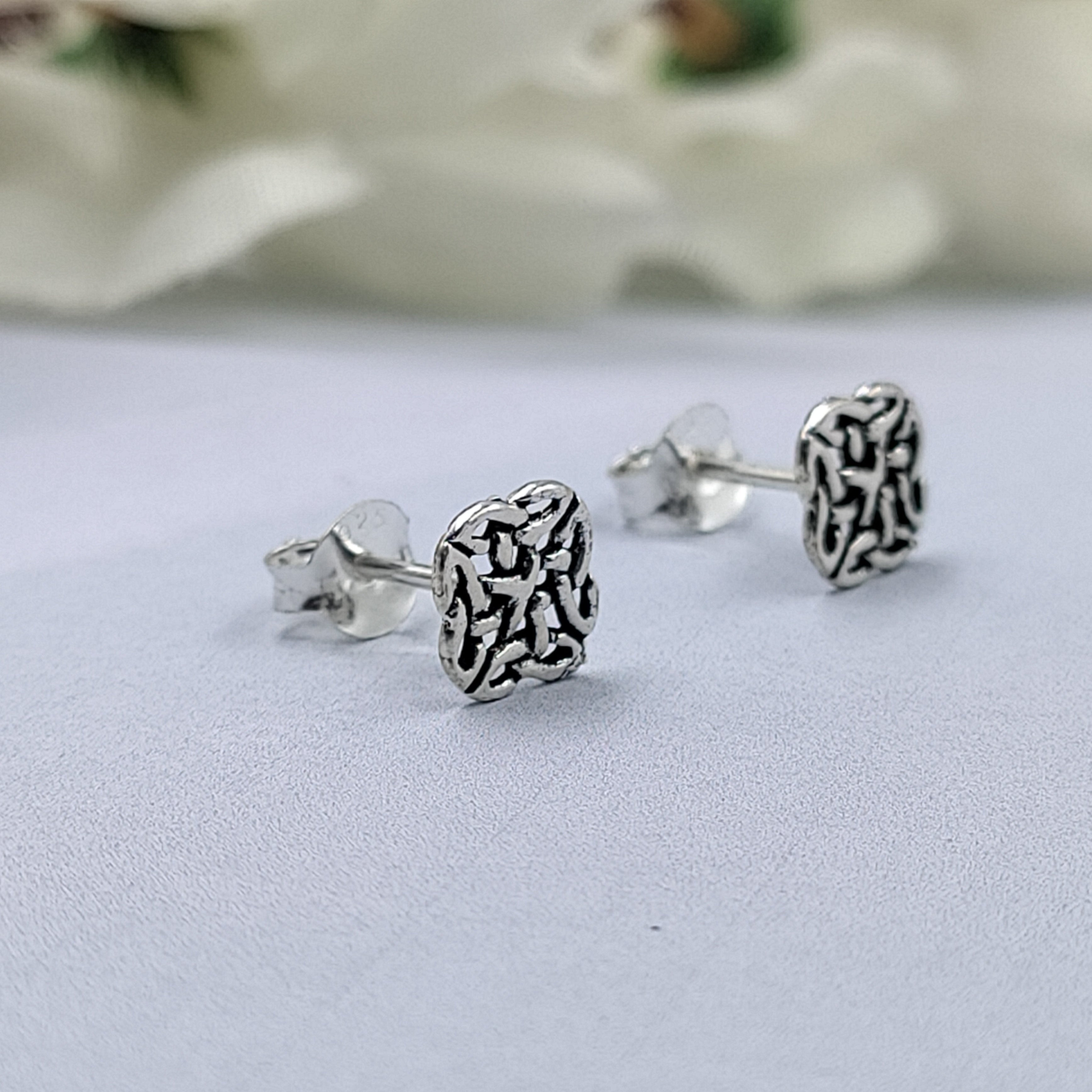 Celtic Knot Silver Earrings Celestial Jewellery for Prom Part Gift For Graduation Good Luck Stud with Pushback Solid 925