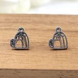 Bird Cage Earrings Silver Antique Studs Earrings Chraming Stud Minimalist Handmade Gift Studs with Pushback 925 Sterling Silver Cute Gift