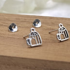 Bird Cage Earrings Silver Antique Studs Earrings Chraming Stud 925 Sterling Silver Cute Gift