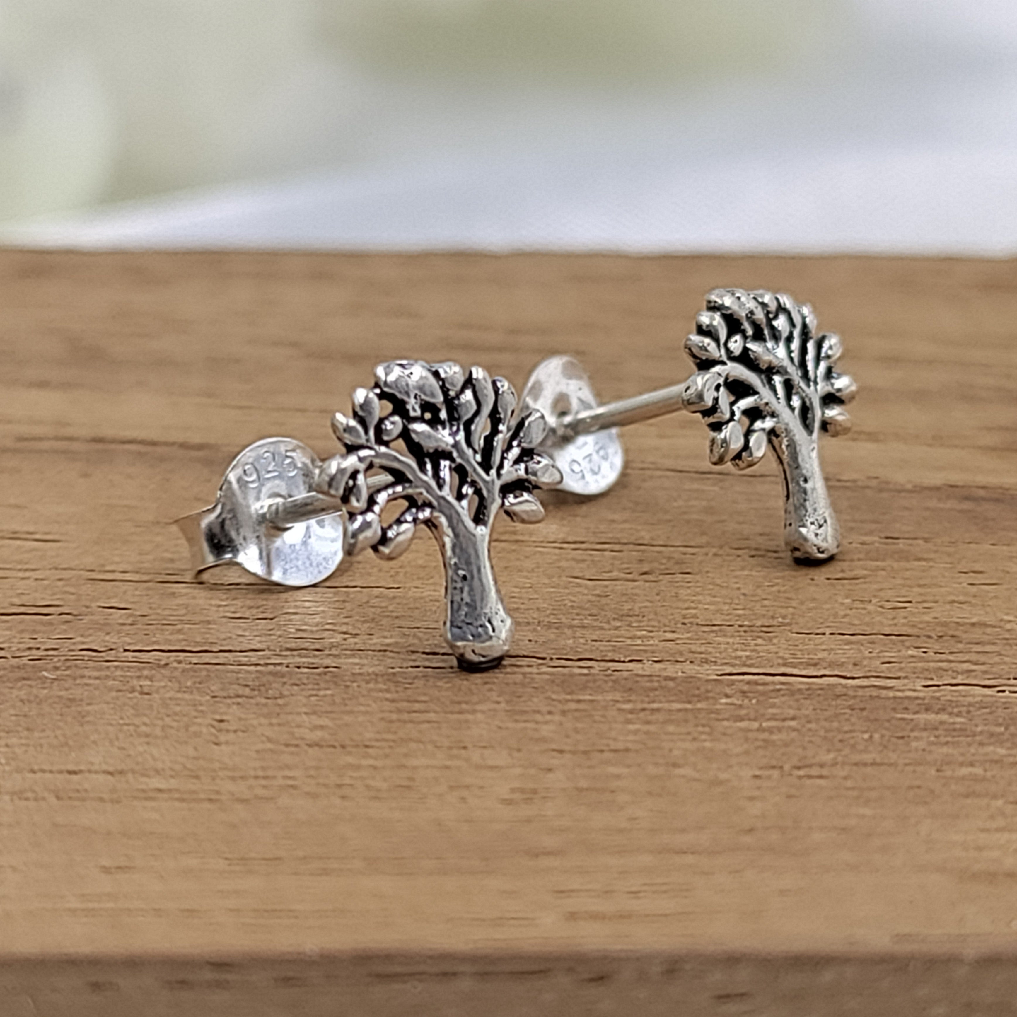 925 Silver Tree of Life Earrings Family Tree Jewelry Boho Stud Earring Nature Dainty Good Luck Earrings Handmade Minimal Studs Pushback