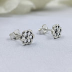 Solid SIlver Flower Stud Earrings Sparkling Flower Stud Post Floral Petal Studs Handmade Gift Stud Pushback Solid 925
