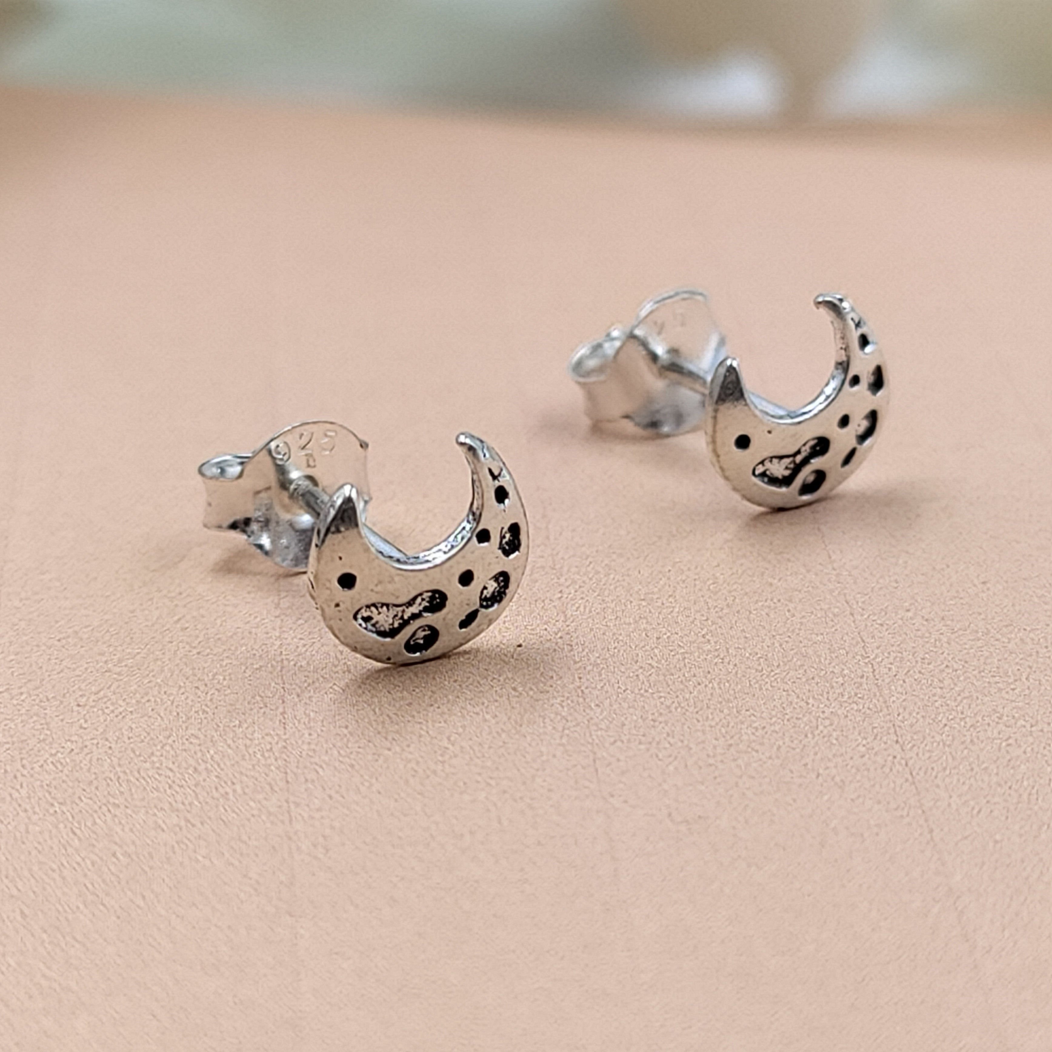 Silver Celestial Jewelry Crescent Moon Half Stud Earrings Little Moon Earrings Minimalist Handmade Gift Stud with Pushback Sterling 925