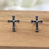 Oxidised Cross Stud Earrings for Men and Women Religious Earring Baptism Gift Handmade Pushback Stud 925 Sterling Silver Gift Stud