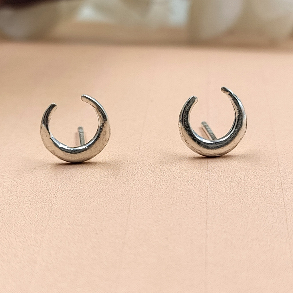 Silver Celestial Jewelry Crescent Moon Half Stud Earrings Little Moon EarringsSterling 925