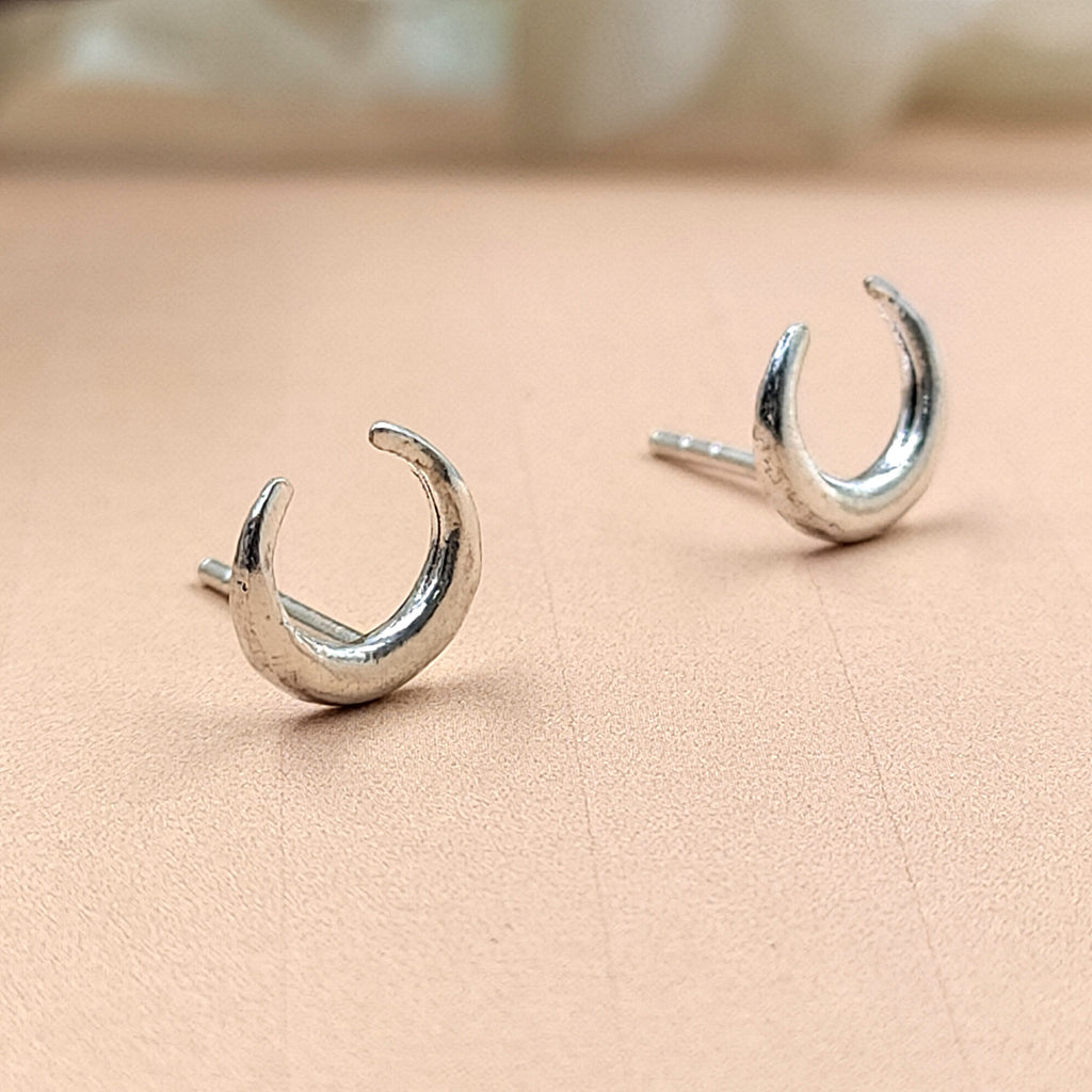 Silver Celestial Jewelry Crescent Moon Half Stud Earrings Little Moon EarringsSterling 925