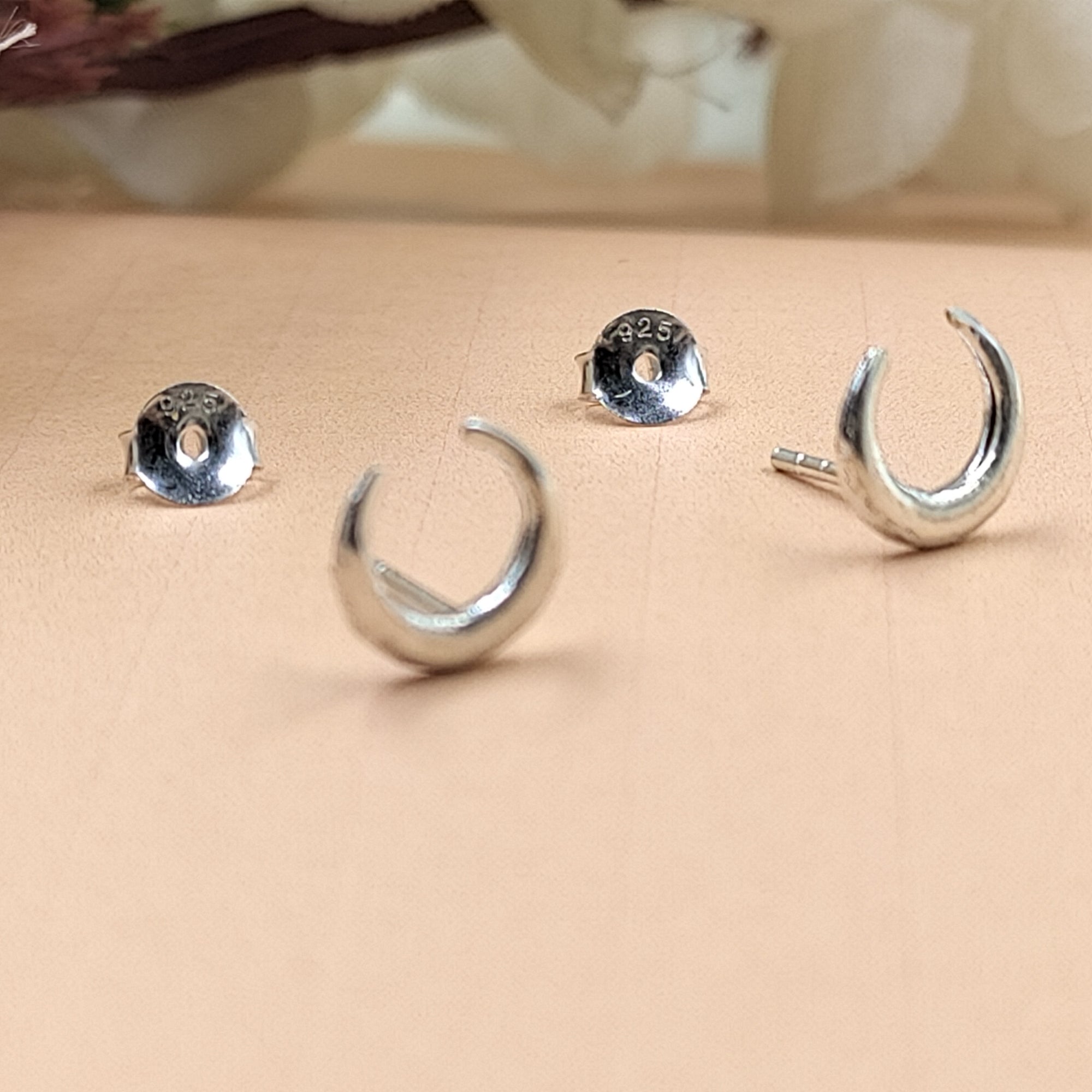 Silver Celestial Jewelry Crescent Moon Half Stud Earrings Little Moon Earrings Minimalist Handmade Gift Stud with Pushback Sterling 925