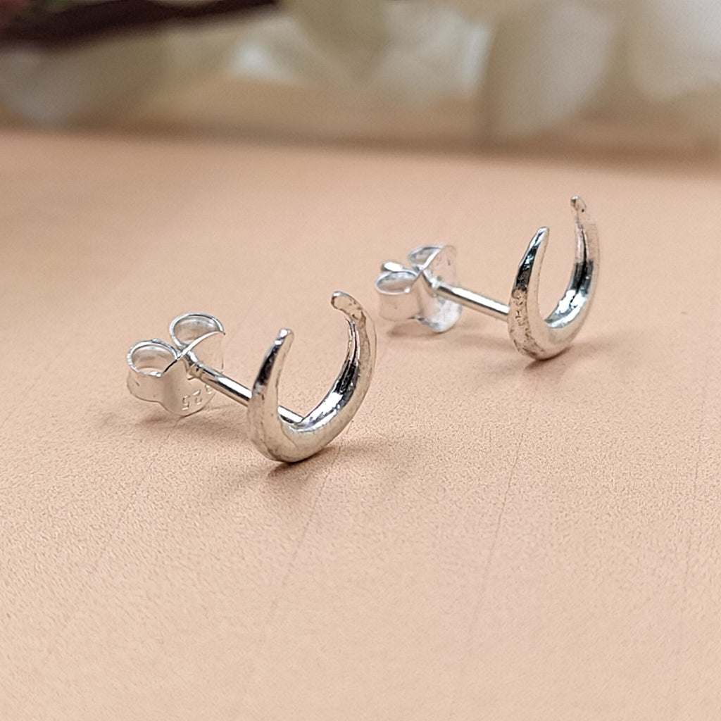 Silver Celestial Jewelry Crescent Moon Half Stud Earrings Little Moon EarringsSterling 925