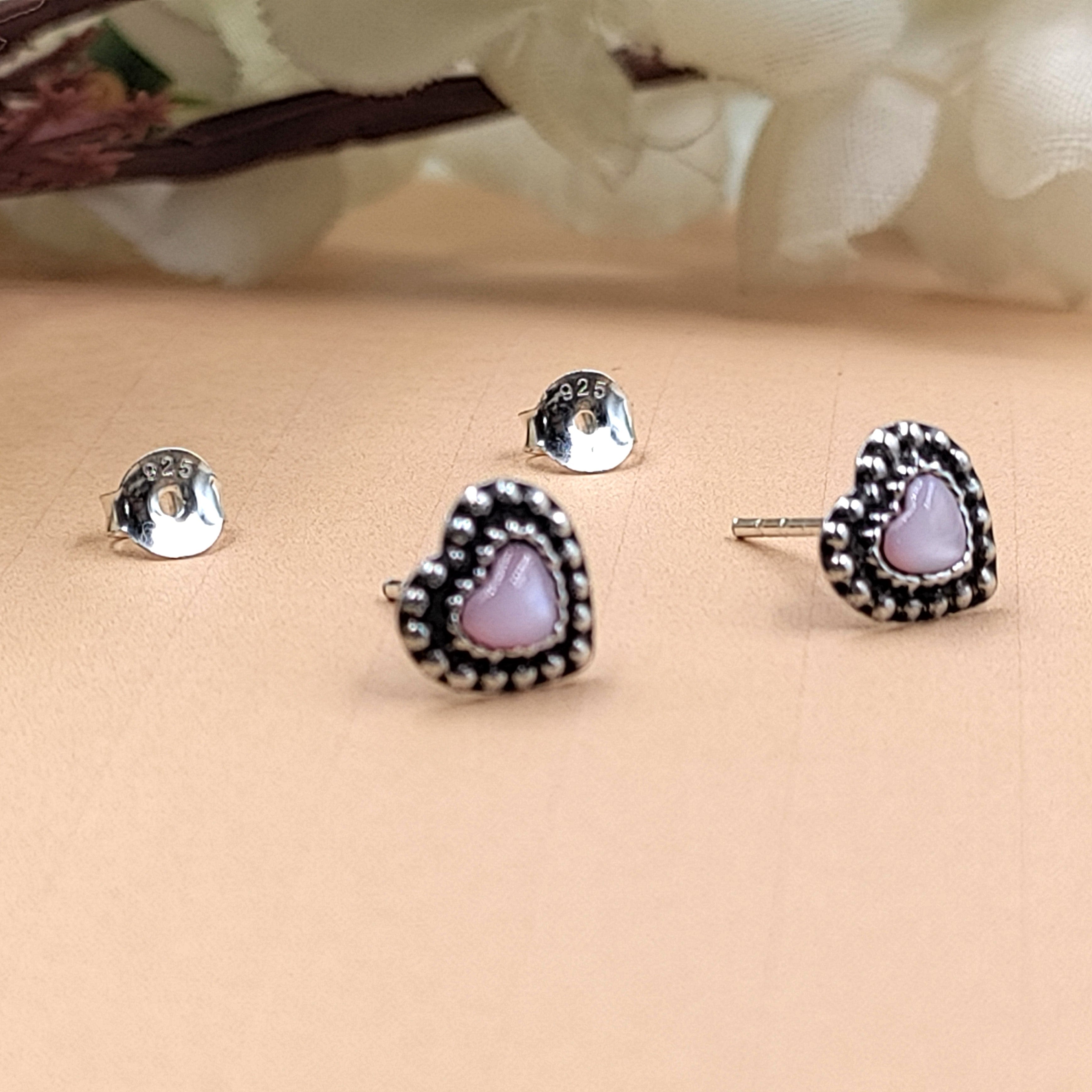 Cute Pink Heart Stud Earring Oxidised Heart Unisex Heart Shape Stud Little Ear Stud Minimalist Handmade Stud Pushback Solid Silver 925