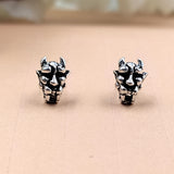 Dragon Head Earring Antique Silver Devil Stud Minimalist Handmade Gift Stud with Pushback 925 Sterling Silver Cool Gift Ideas Helloween