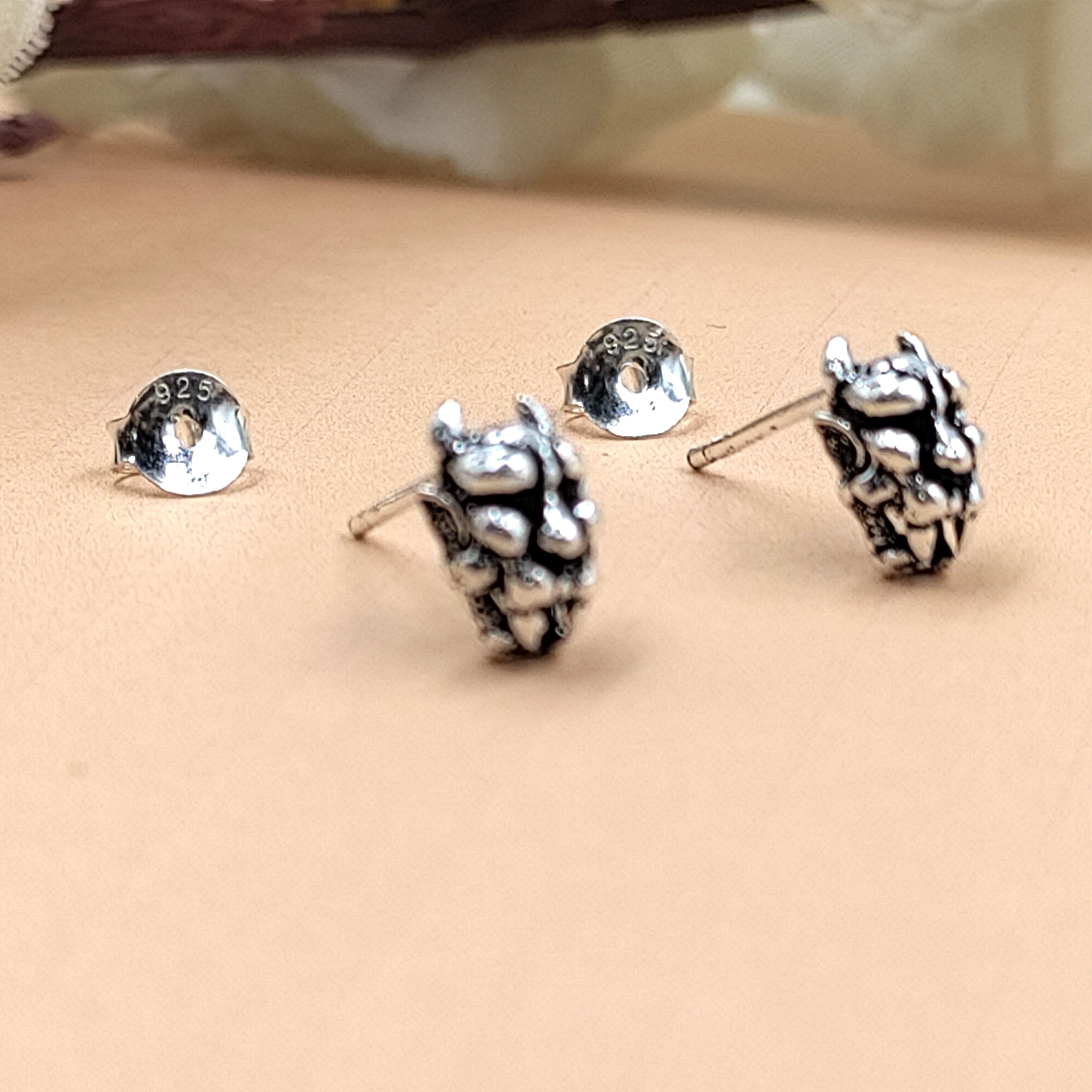 Dragon Head Earring Antique Silver Devil Stud Minimalist Handmade Gift Stud with Pushback 925 Sterling Silver Cool Gift Ideas Helloween