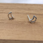 Crescent Half Moon Outline Stud Earrings Tiny Moon Celestial Jewelry Minimal Jewel Art Handmade Gift Stud with Pushback Sterling Silver 925