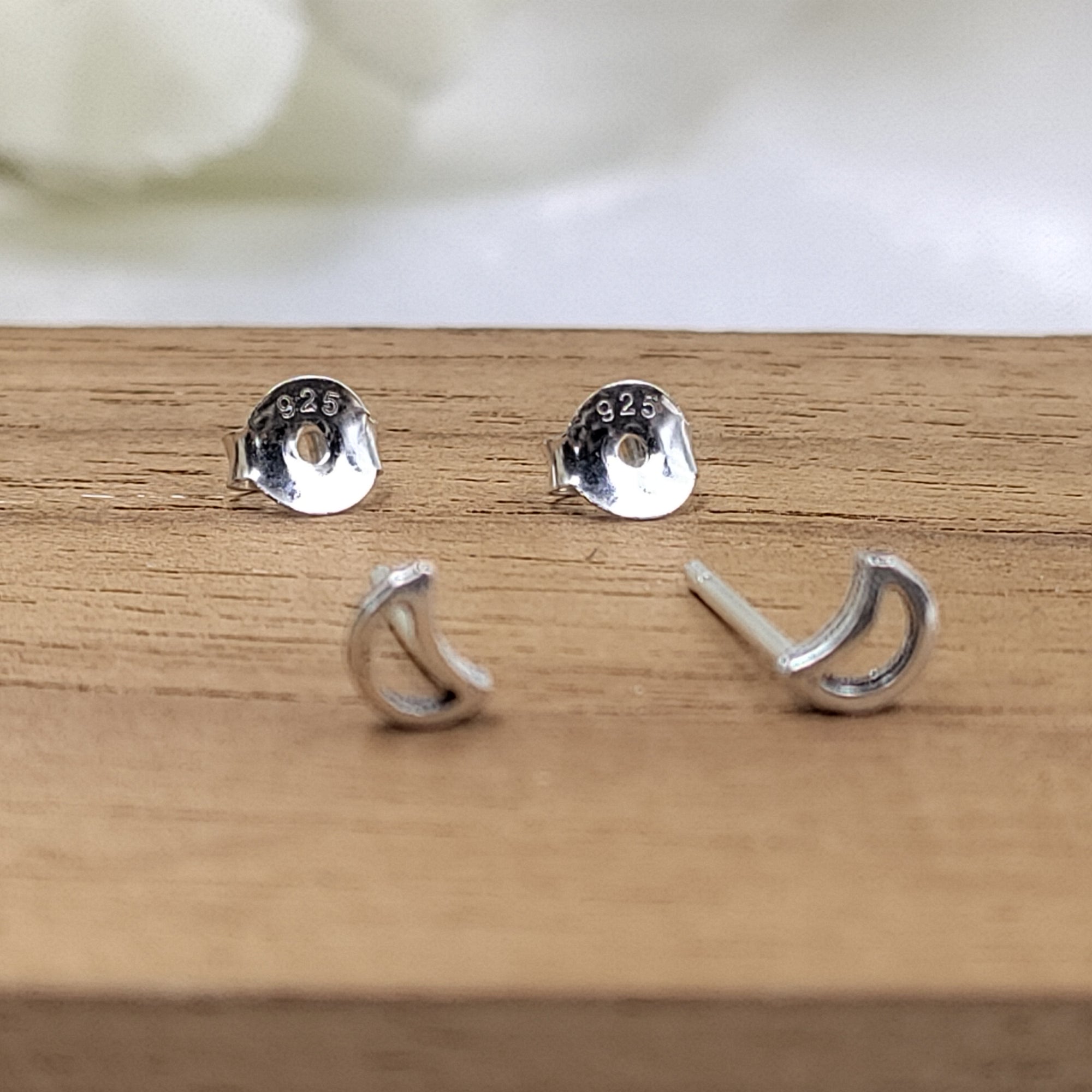 Crescent Half Moon Outline Stud Earrings Tiny Moon Celestial Jewelry Minimal Jewel Art Handmade Gift Stud with Pushback Sterling Silver 925