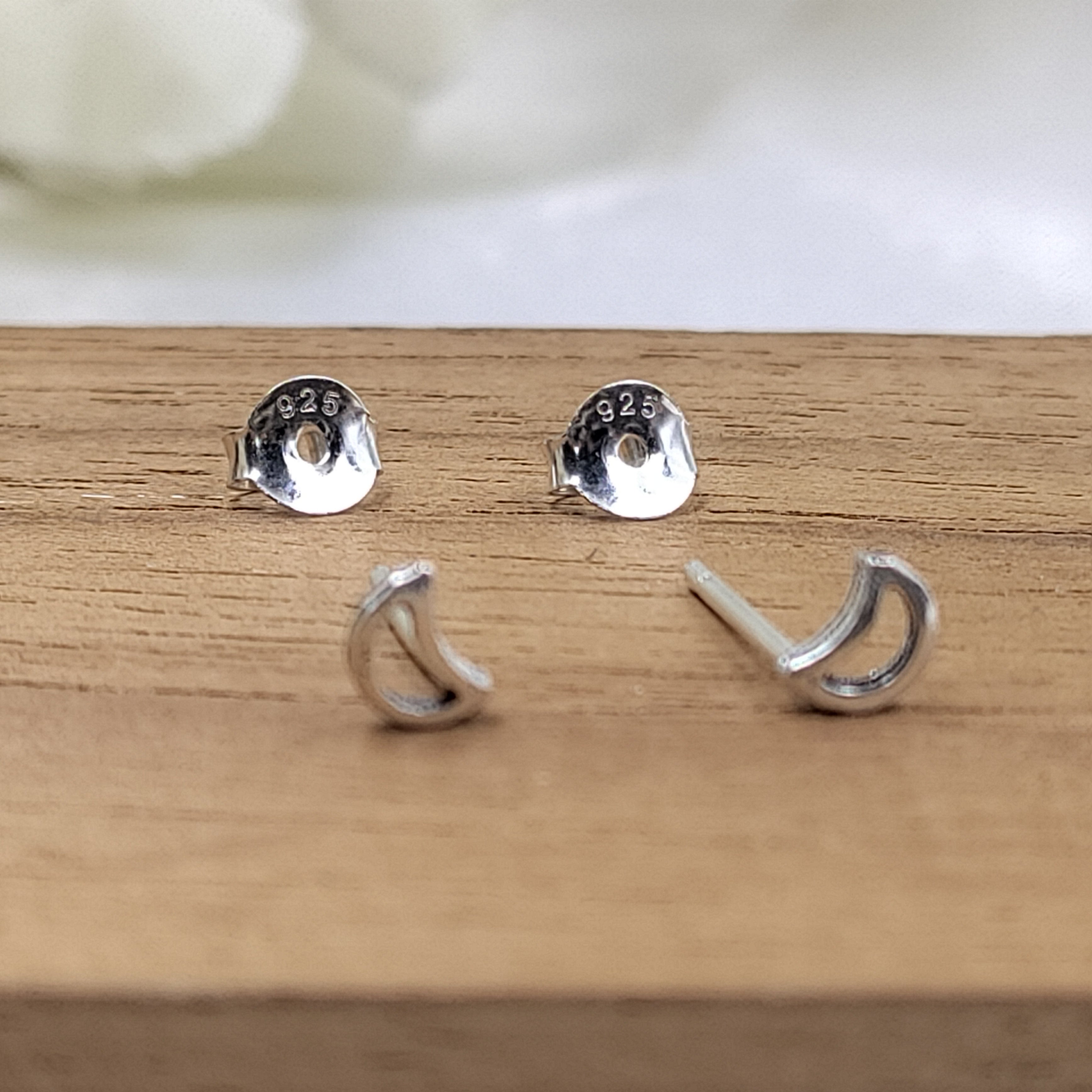 Crescent Half Moon Outline Stud Earrings Tiny Moon Celestial Jewelry Sterling Silver 925
