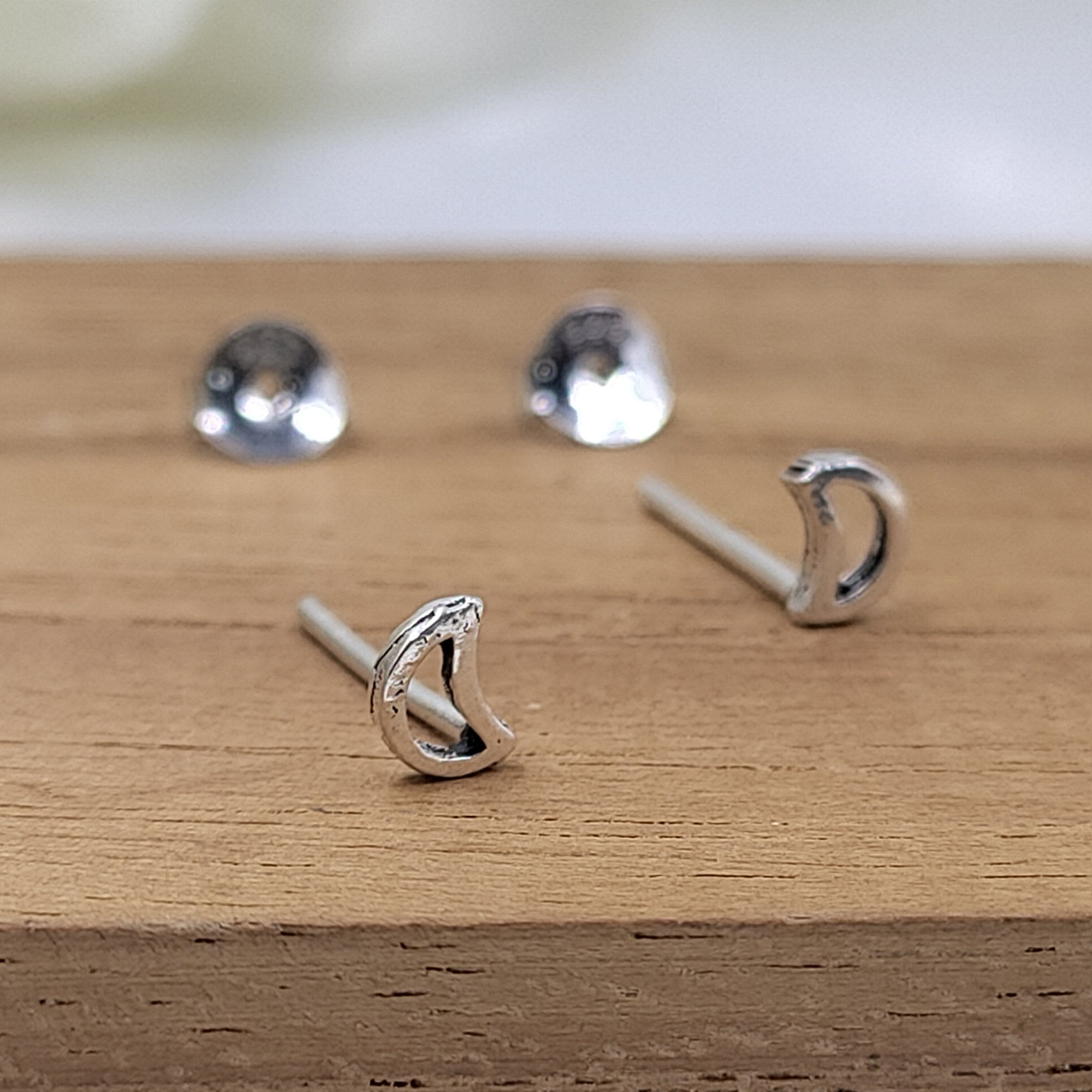 Crescent Half Moon Outline Stud Earrings Tiny Moon Celestial Jewelry Minimal Jewel Art Handmade Gift Stud with Pushback Sterling Silver 925