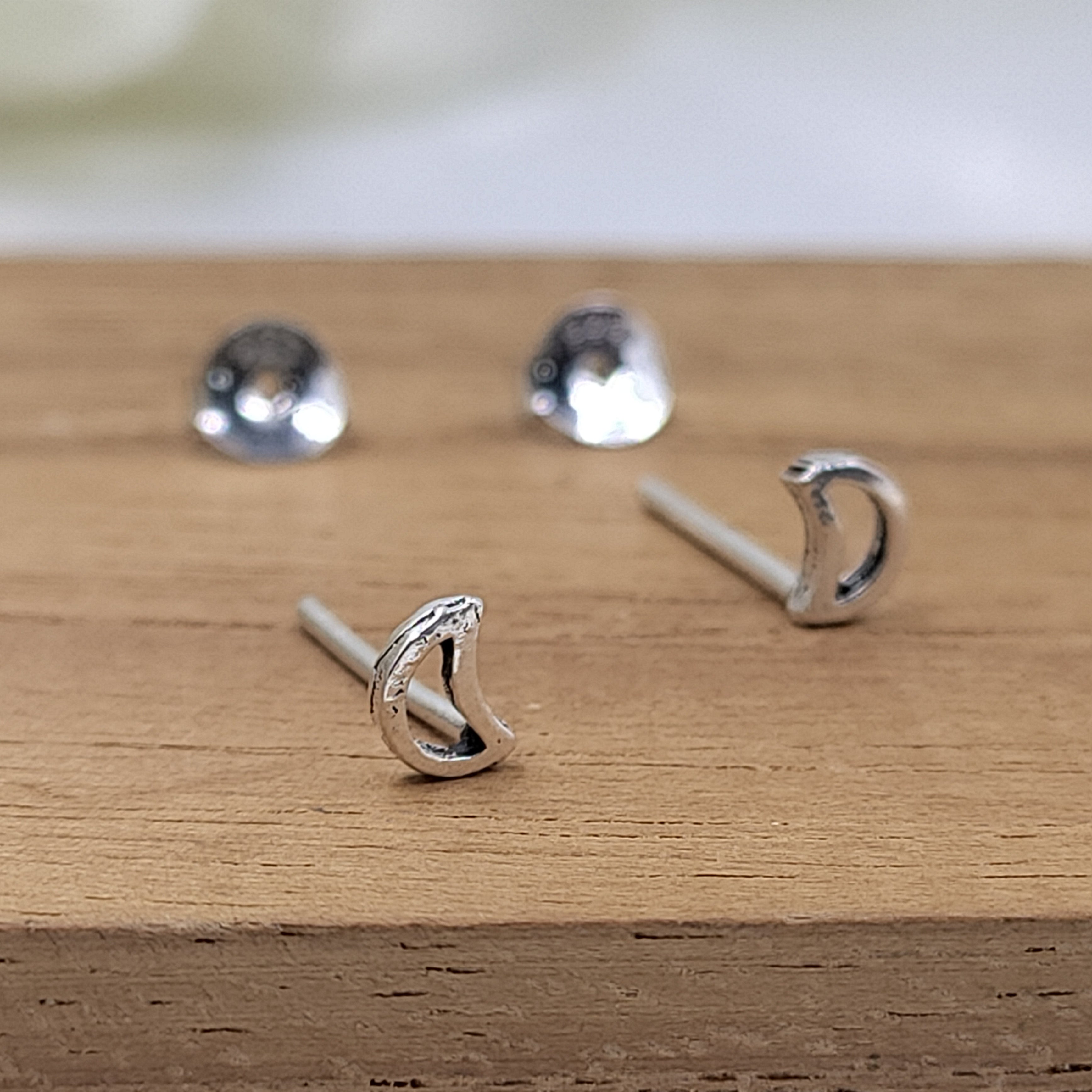 Crescent Half Moon Outline Stud Earrings Tiny Moon Celestial Jewelry Sterling Silver 925
