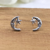 Unique Hawaiian Moon Star Earring 925 Sterling Silver Gift for Birthday Mother Wife Mom Minimalist Handmade Gift Stud with Pushback