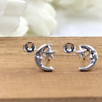 Unique Hawaiian Moon Star Earring 925 Sterling Silver Gift for Birthday Mother Wife Mom Minimalist Handmade Gift Stud with Pushback